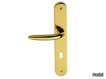 LUCY EASY - Brass door handle on back plate with lock _ Pasini