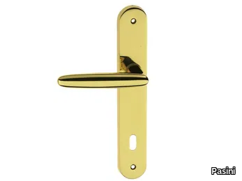 SITIA EASY - Brass door handle on back plate with lock _ Pasini