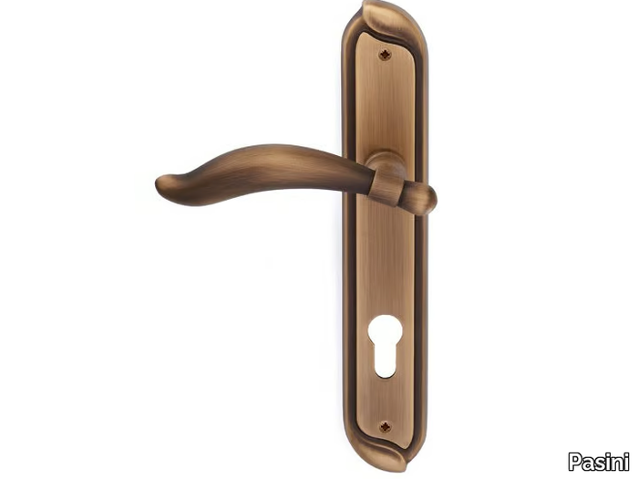 KEFREM CLASSIQUE - Brass door handle on back plate with lock _ Pasini