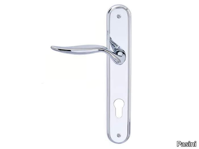 LYBRA CLASSIQUE - Brass door handle on back plate with lock _ Pasini