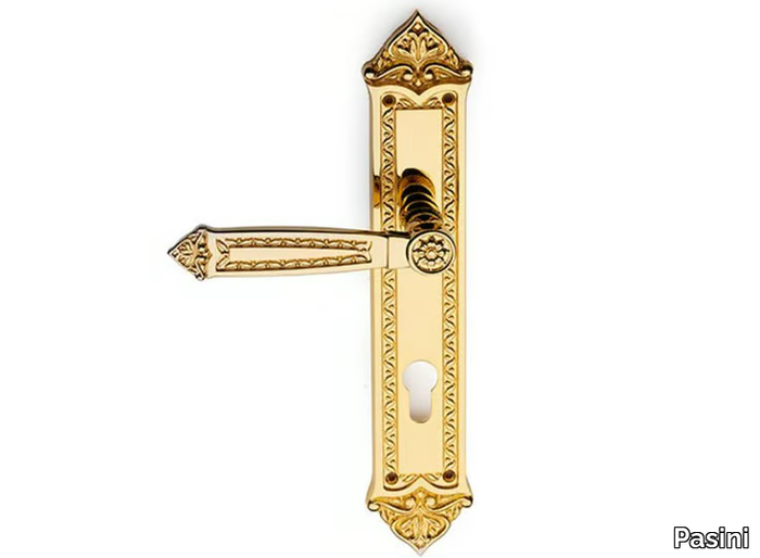 SULTAN CLASSIQUE - Brass door handle on back plate with lock _ Pasini