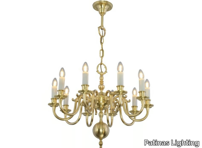 AMSTERDAM 10 ARMED CHANDELIER SMALL - Brass chandelier _ Patinas Lighting