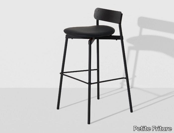 FROMME - High stackable leather stool with footrest _ Petite Friture