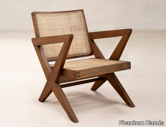 CROSS EASY CHAIR - Armchair in natural cane and teak with armrests _ Phantom Hands