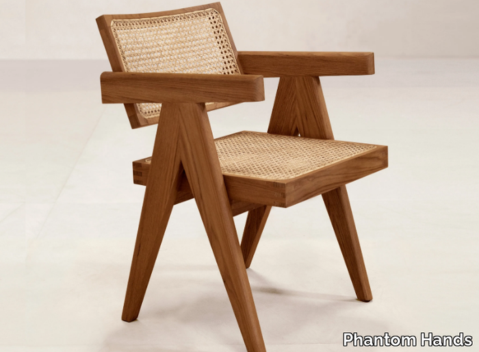 OFFICE CHAIR V LEG - Teak chair with armrests _ Phantom Hands