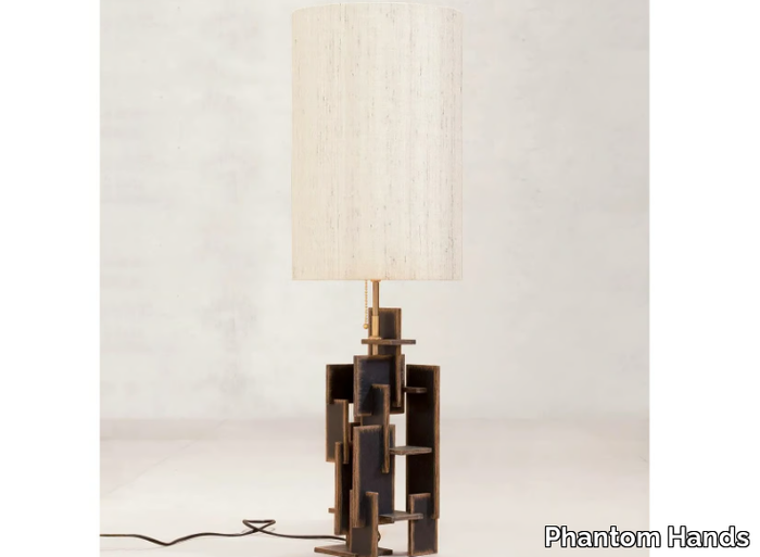 X + L 09 - Handmade teak and silk table lamp _ Phantom Hands