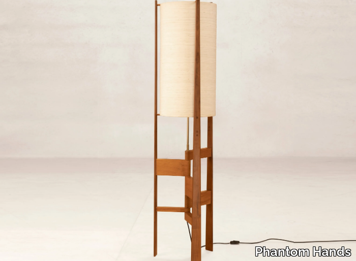 X + L 04 - Handmade floor lamp in teak and silk _ Phantom Hands