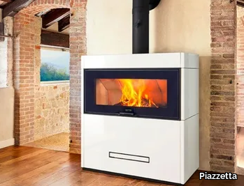 LUGANO - Wood-burning wall-mounted stove for air heating Class A _ Piazzetta