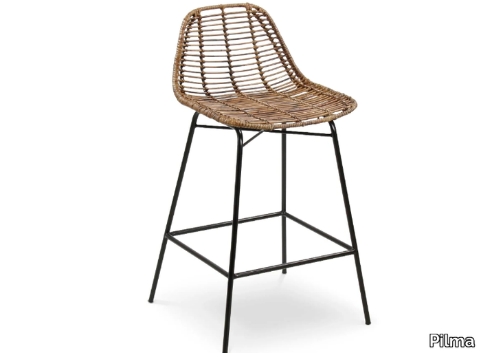 BALI - High rattan stool with back _ Pilma