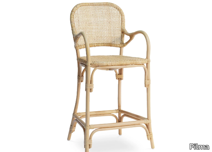 BOULEVARD - Rattan stool with back _ Pilma