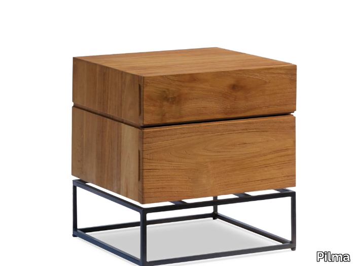 ELEMENTS - Square teak bedside table with drawers _ Pilma