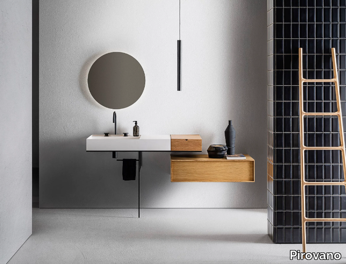 ELEMENT 110 - Composite material washbasin with towel rail _ Pirovano