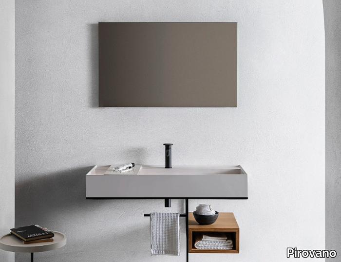 ELEMENT 104 - Wall-mounted rectangular composite material washbasin with towel rail _ Pirovano