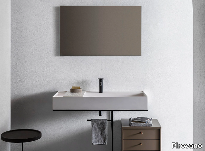 ELEMENT 107 - Rectangular wall-mounted composite material washbasin with towel rail _ Pirovano