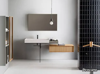 ELEMENT 111 - Wall-mounted composite material washbasin with towel rail _ Pirovano