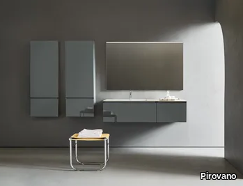 FLAMINGO 102 - Bathroom composition with wall-mounted washbasin, cabinets and mirror _ Pirovano