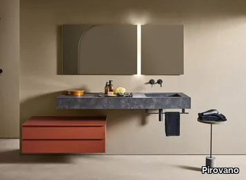 MIDI 106 - Wall-mounted single vanity unit with towel rail and chest of drawers _ Pirovano