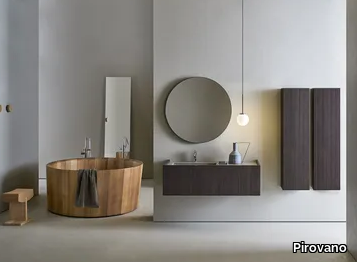 MILLENNIUM MEDIUM - Wall-mounted wooden and porcelain stoneware vanity unit with integrated washbasin _ Pirovano