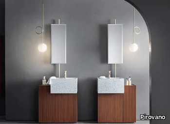 PILAR 101 - Bathroom composition with marble grit washbasin, mirror and lamp _ Pirovano