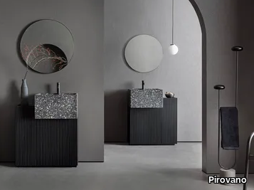 PILAR 104 - Bathroom composition with marble grit washbasin, mirror and lamp _ Pirovano