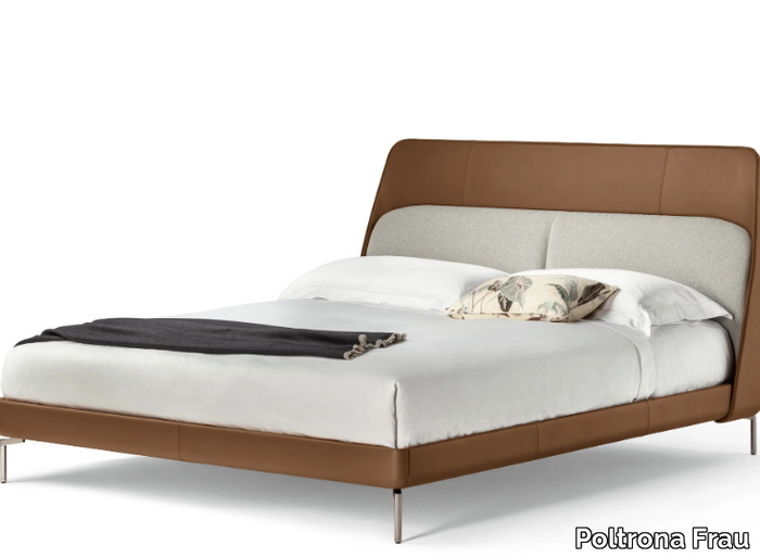 COUPÉ - Leather bed with upholstered headboard _ Poltrona Frau