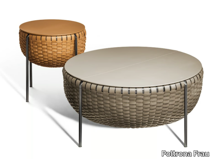 CESTLAVIE - Round tanned leather coffee table with storage space _ Poltrona Frau