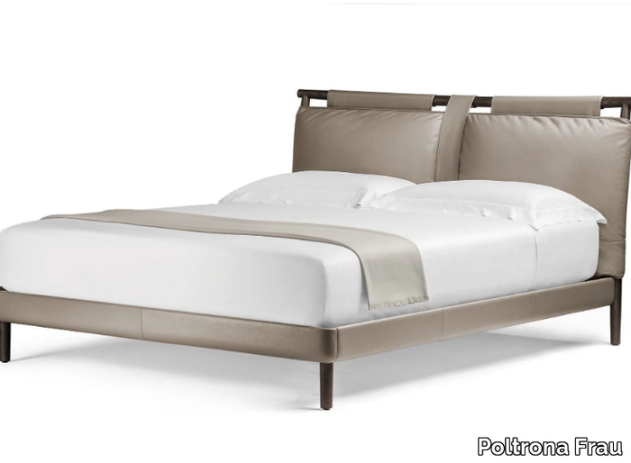 TIMES - Leather double bed with upholstered headboard _ Poltrona Frau