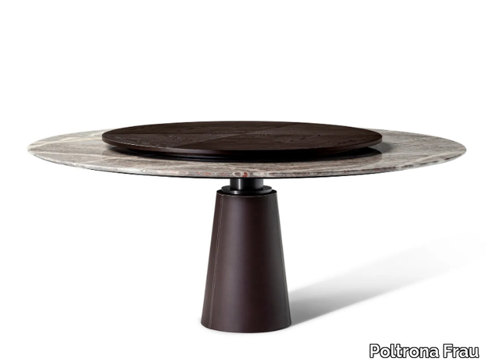 MESA DUE - Round marble dining table with wooden Lazy Susan _ Poltrona Frau