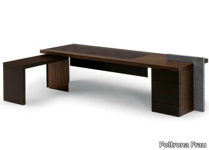 H_O DESK - Rectangular wooden executive desk with drawers _ Poltrona Frau