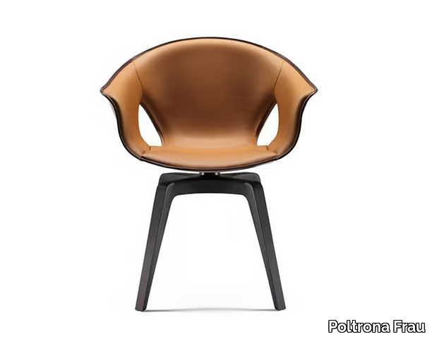 GINGER - Swivel trestle-based tanned leather chair with armrests _ Poltrona Frau