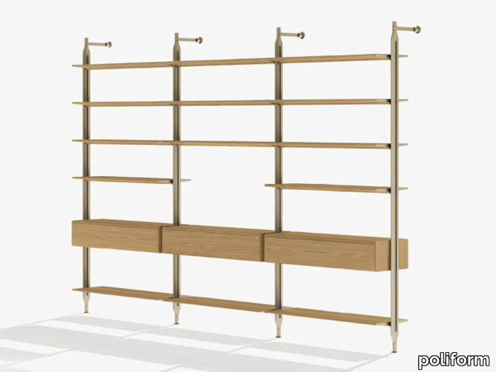 LEXINGTON - Open wall-mounted wooden bookcase with drawers _ Poliform