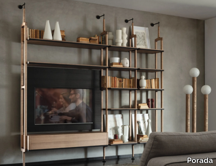 ARIA - Wall-mounted ash bookcase with TV stand _ Porada