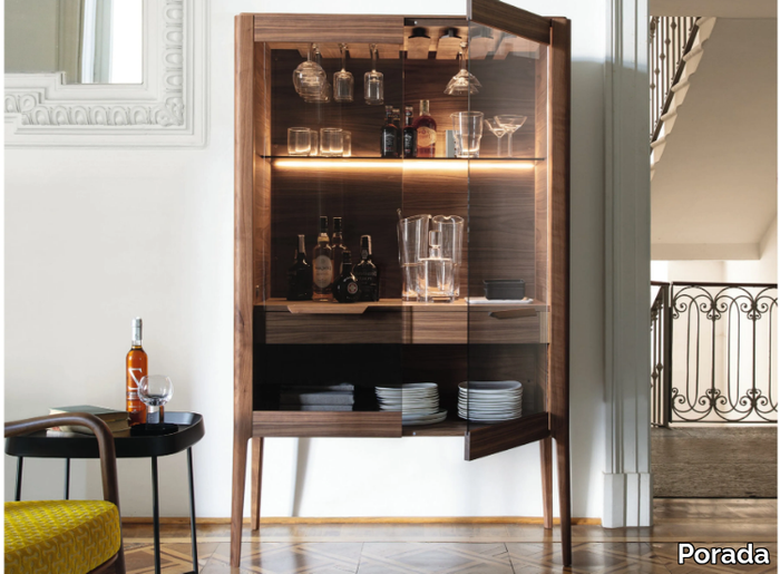 ATLANTE - Walnut bar cabinet with integrated lighting _ Porada