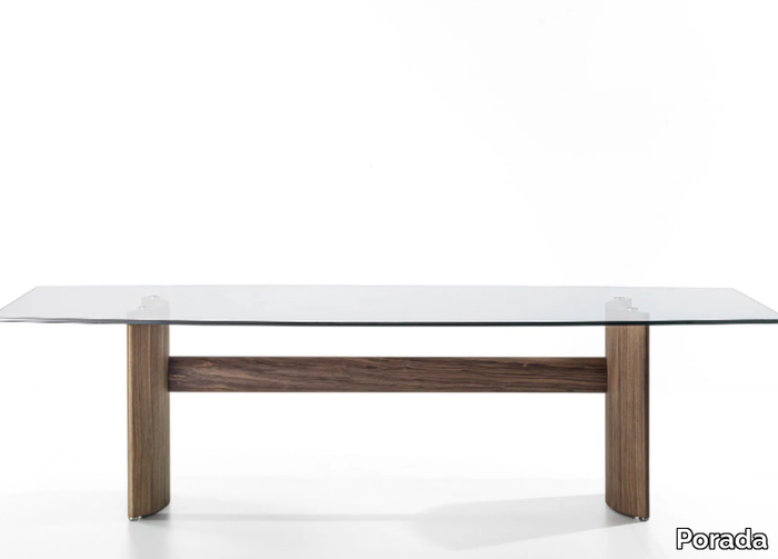 BEAM - Rectangular wood and glass table _ Porada