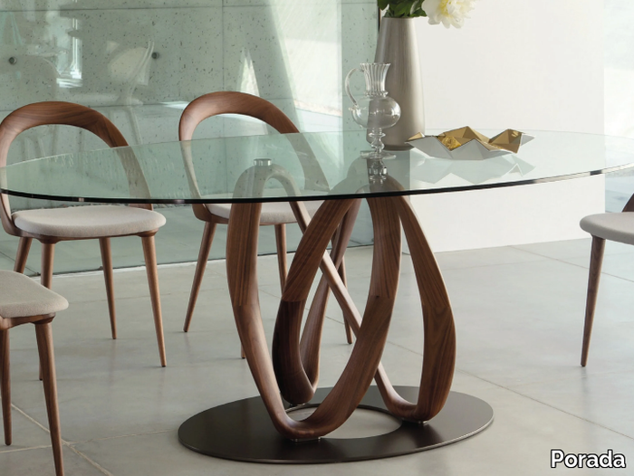 INFINITY - Elliptical table in solid wood and crystal top _ Porada