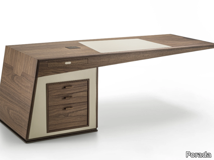 MIDÌ - Rectangular walnut writing desk with drawers _ Porada