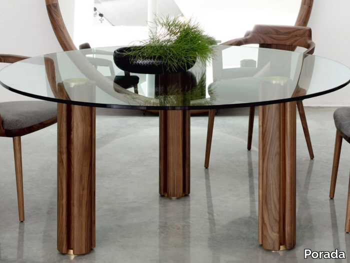 QUADRIFOGLIO 3 - Round crystal dining table and crystal top _ Porada