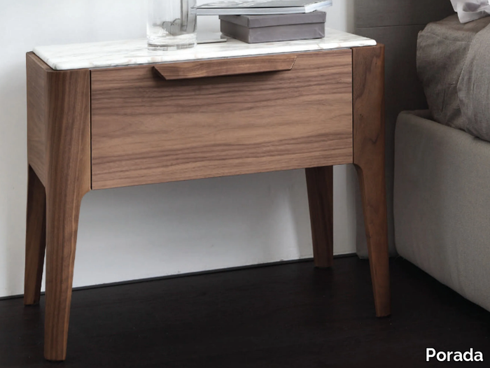 ZIGGY - Rectangular walnut bedside table with drawers _ Porada