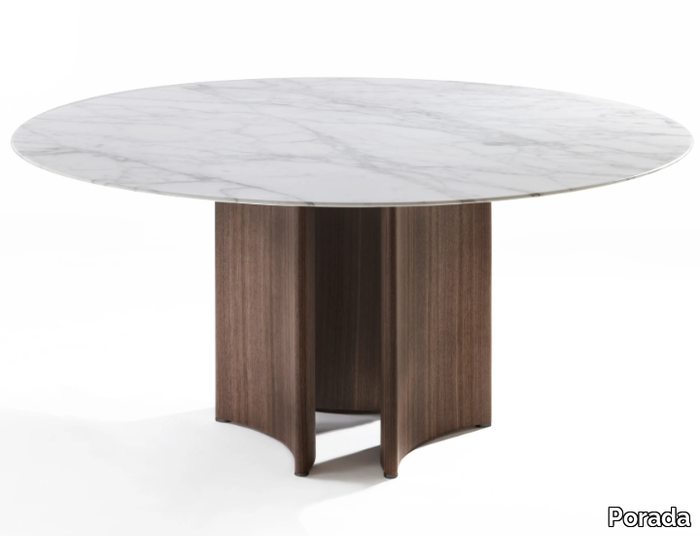 ALAN - Round Calacatta marble table and canaletta walnut base _ Porada