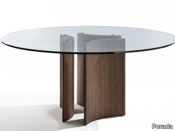 ALAN - Round crystal table and canaletta walnut base _ Porada