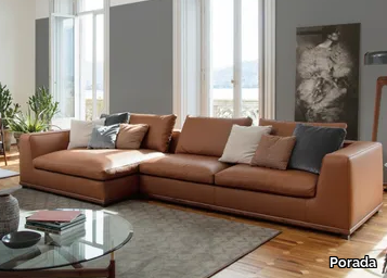 KIRK - Leather sofa with chaise longue _ Porada