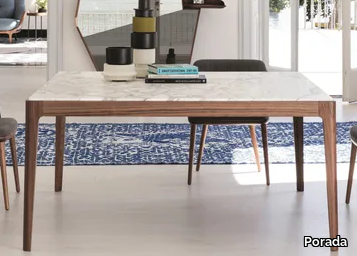ZIGGY - Square walnut table and marble top _ Porada