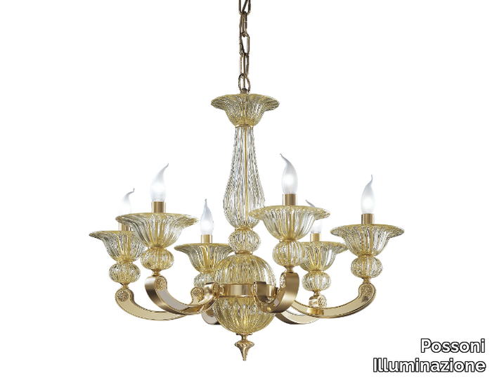 AMNY 267/6 - Gold/satin gold plated chandelier with clear crystal _ Possoni Illuminazione