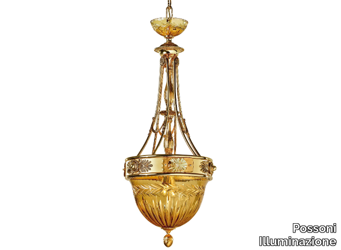 AMBER 430/SP - Shaded gold plated pendant with amber crystal _ Possoni Illuminazione