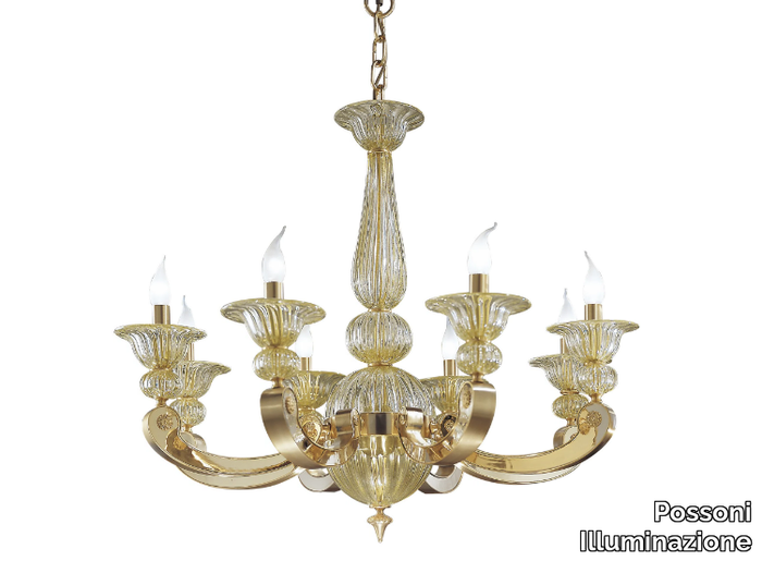 AMY 267/8 - Gold/satin gold plated chandelier with clear crystal _ Possoni Illuminazione