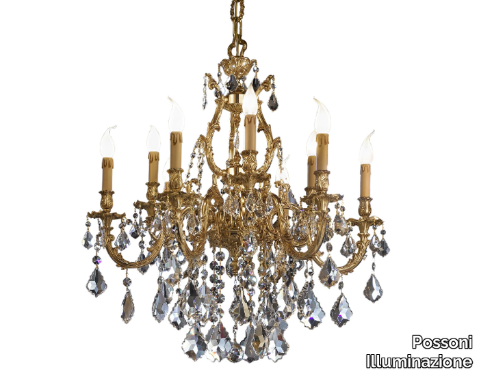 ASHFORD 090/6+3-SH/P - French gold chandelier with Schoeler crystals _ Possoni Illuminazione