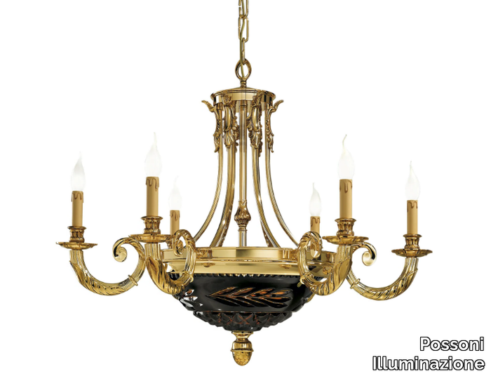 CLARISSA 4501/6+6 - Shaded gold plated chandelier with blue crystal _ Possoni Illuminazione