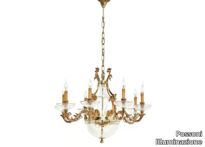 DORALEE 1662/8+2 - French gold finish chandelier with cracked glass _ Possoni Illuminazione