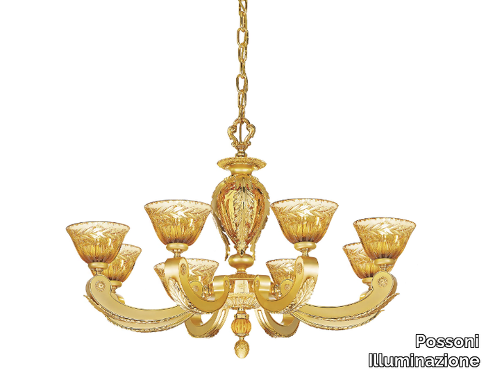 EDEN 265/8 - Sanded gold plated chandelier with amber crystal _ Possoni Illuminazione