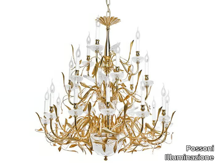 FOLIAGE 350/12+6+3+2 - Gold plated/satin gold plated chandelier with crystal _ Possoni Illuminazione